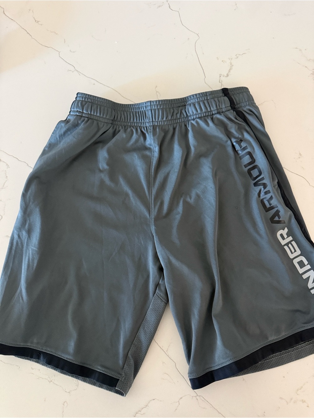 Under Armour Light Gray Athletic Training Shorts with Black Trim